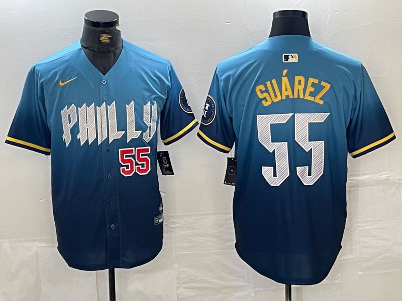 Men Philadelphia Phillies #55 Suarez Blue City Edition Nike 2024 MLB Jersey style 3->philadelphia phillies->MLB Jersey